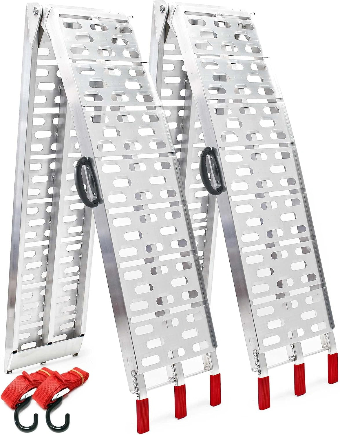Wiltec Lot de 2X Rampe de Chargement Pliable 2260 x 295 mm, capacité de Charge Max. 680 kg, avec poignées, Profil à Trous, en Aluminium