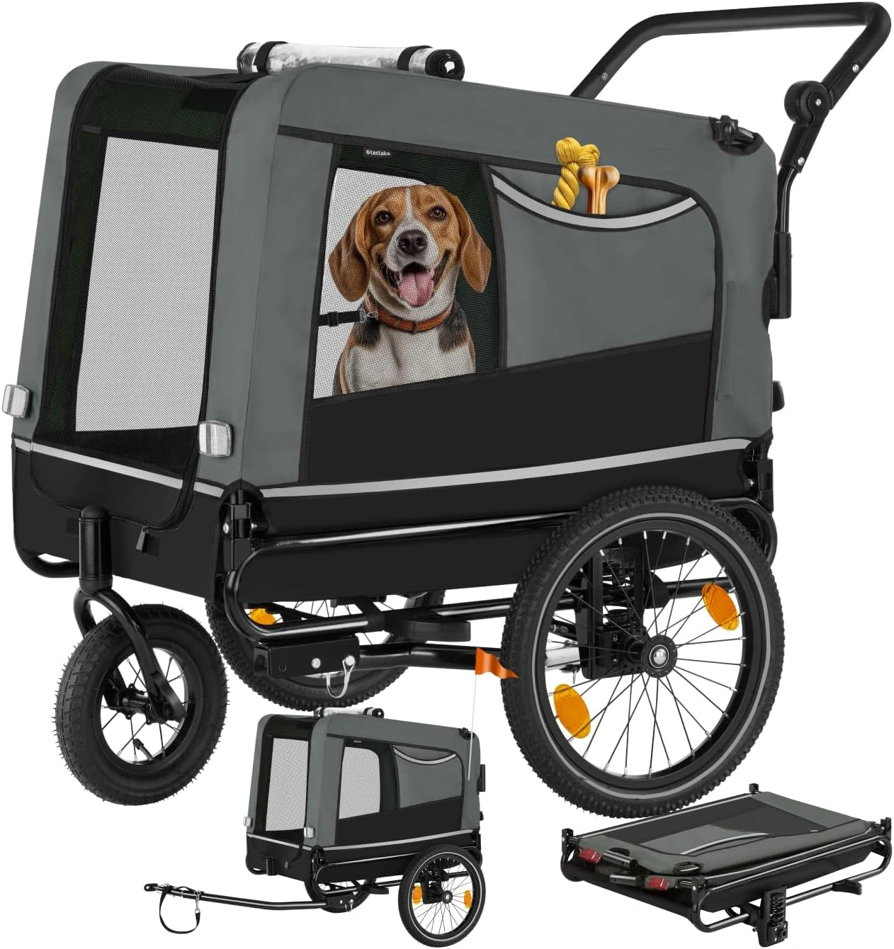 tectake Remorque Velo Chien 3 en 1 Pliable avec Reflecteurs, Drapeau