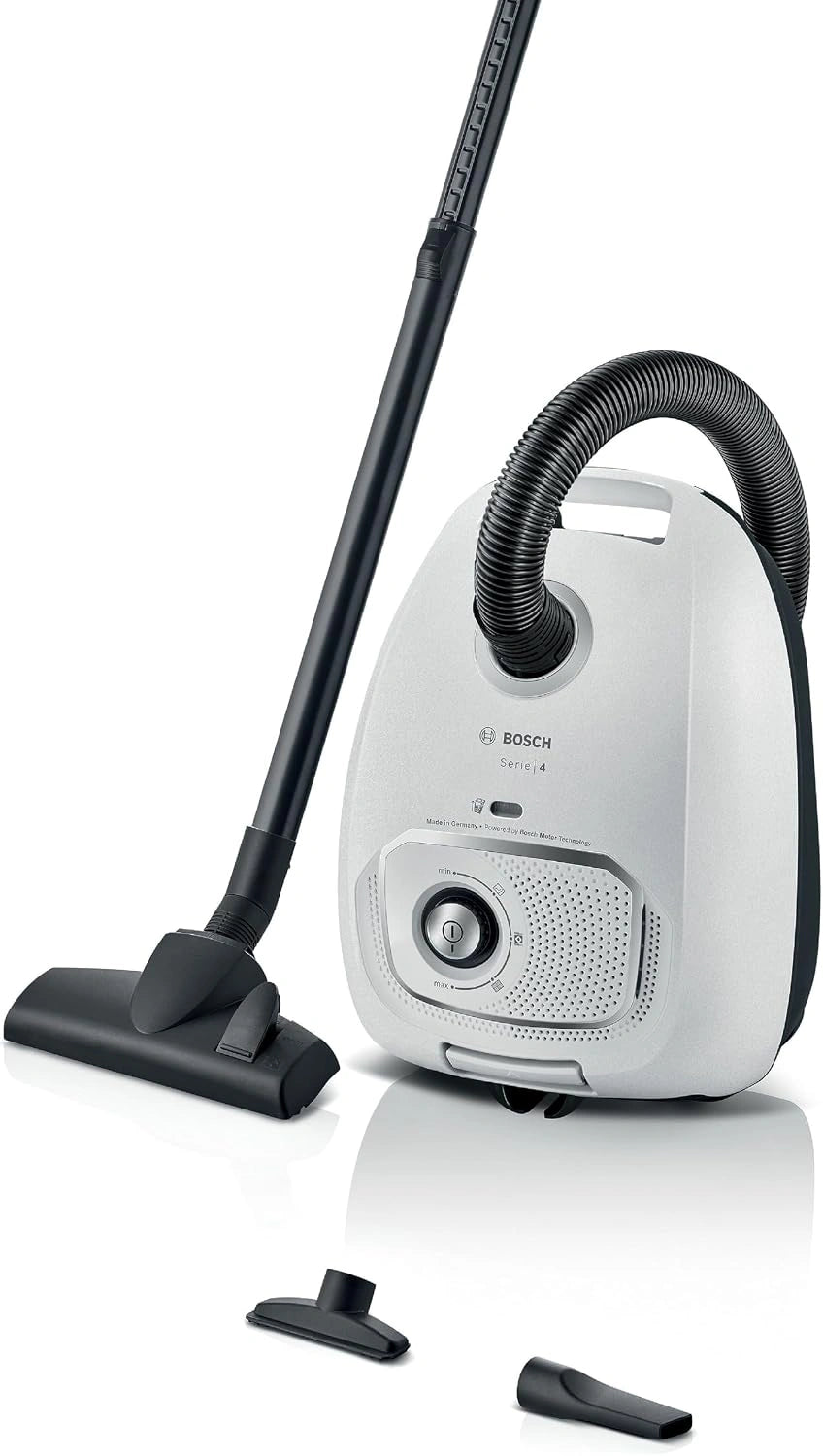 Bosch BGB41WH1 Série 4 - Aspirateur traîneau avec sac, Accessoires intégrés, brosse tissus et fentes, filtre lavable, fabriqué en Allemagne