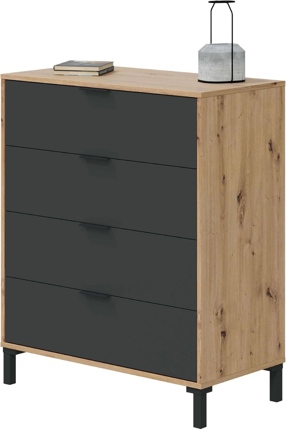 Habitdesign Modèle Enzo Commode avec 4 tiroirs pour chambre, finition couleur chêne « Nodi » et gris anthracite