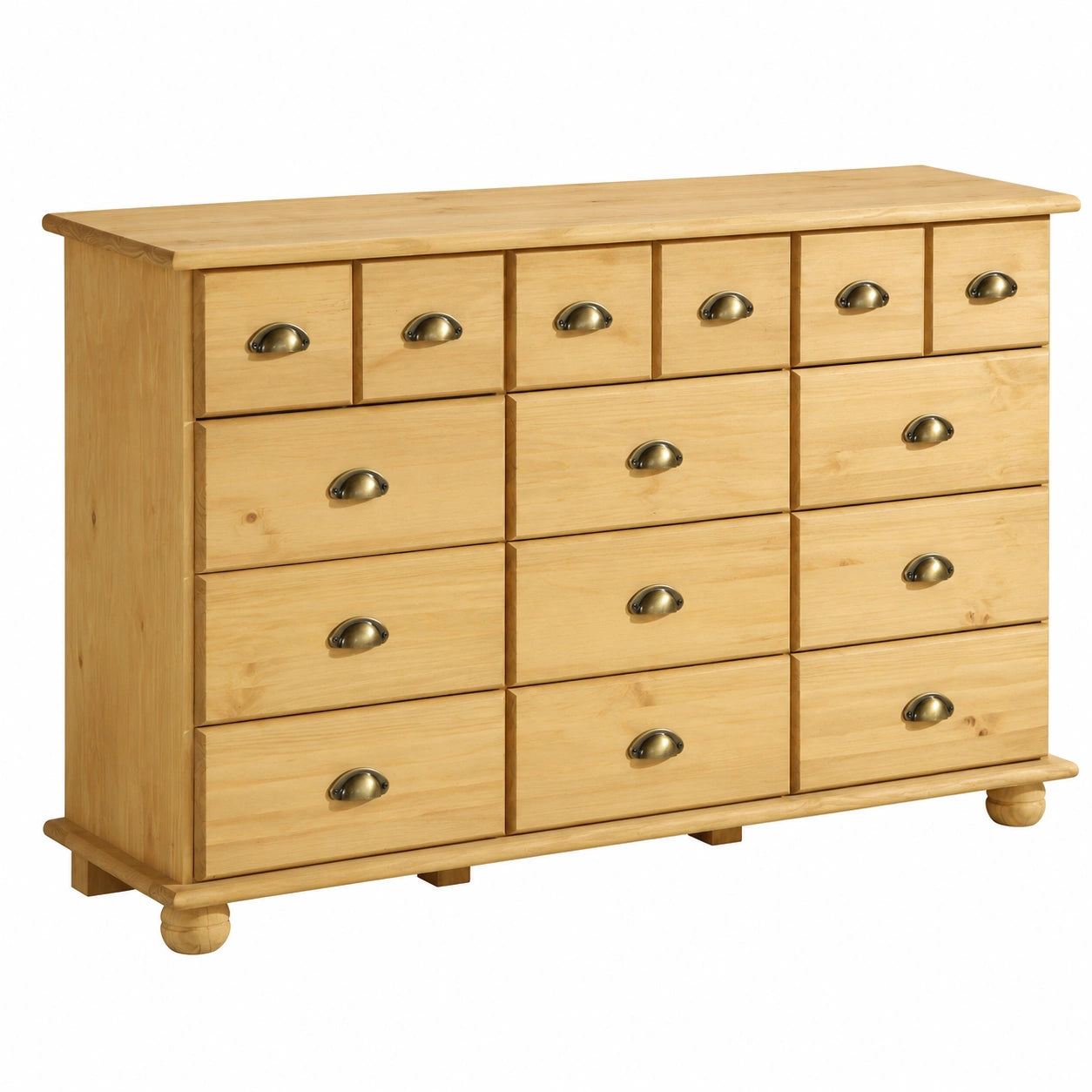Commode 12 tiroirs en bois massif avec poignées en métal
