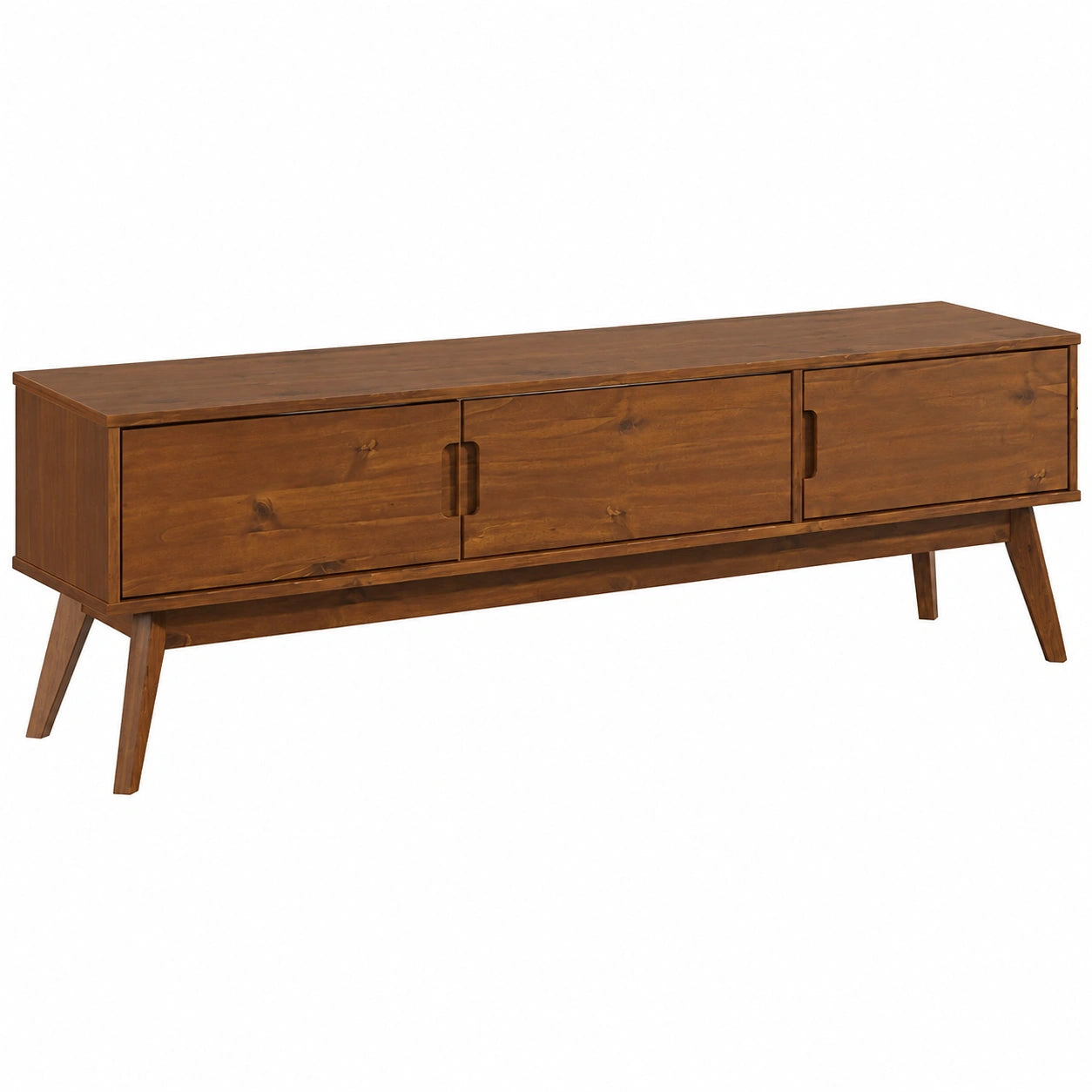 Meuble TV scandinave en bois massif avec 3 portes pour télé jusqu'à 80