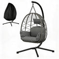 Chaise œuf suspendue en rotin pliable avec support - Hauteur réglable, housse - frais 150 kg - Coloris: rotin gris brossé