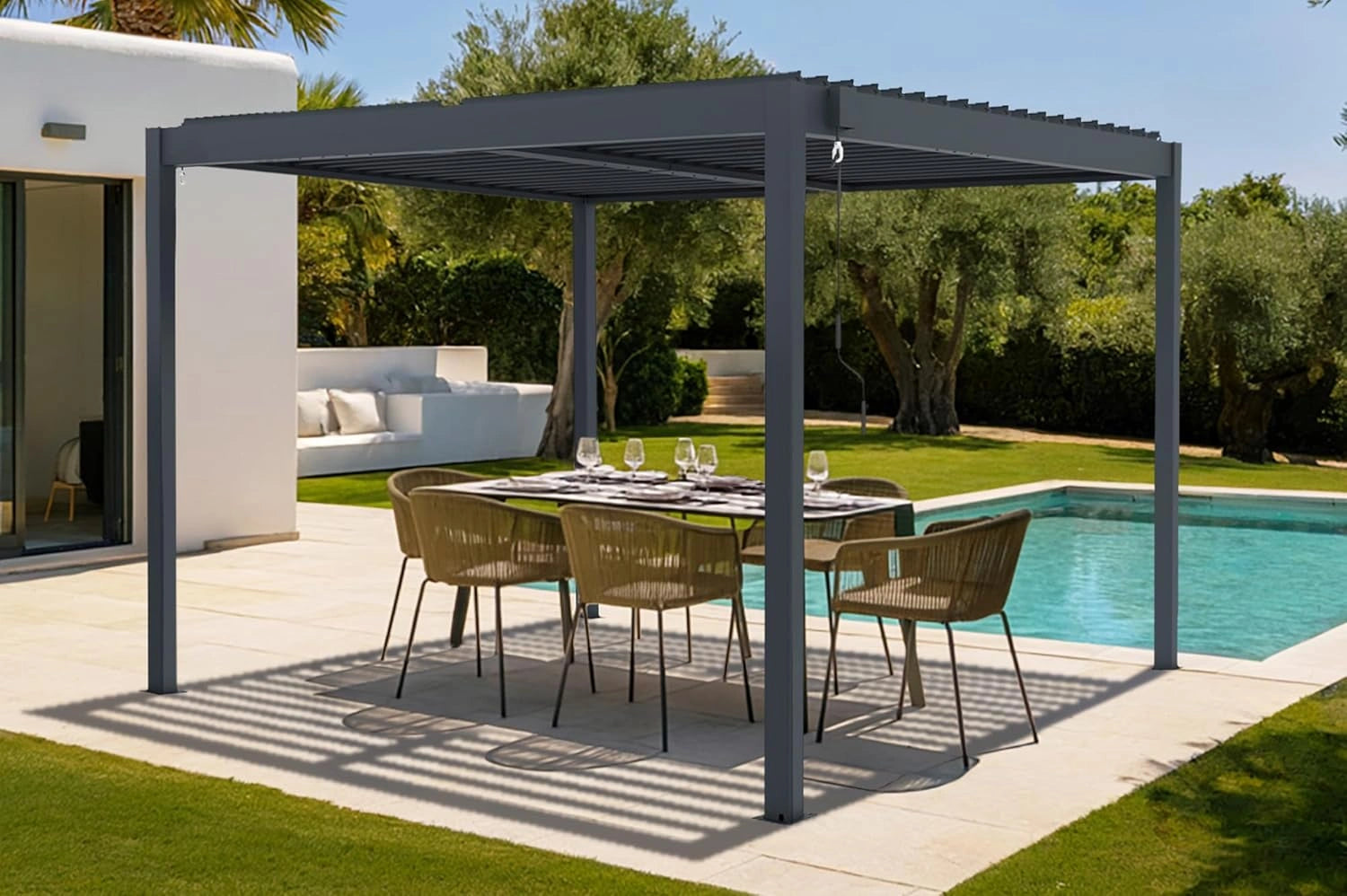 CAZEBOO Pergola Bioclimatique Autoportante Piana 3x3 m 9 m², Pergola Aluminium Gris Anthracite avec Lames Orientables en Acier, Abri Terrasse Jardin