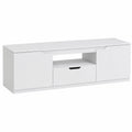 Meuble TV Bas avec Portes et Tiroir, 160 cm pour Téléviseur jusqu'à 65 Pouces, Blanc
