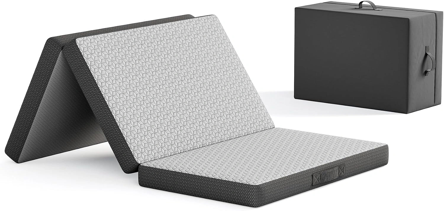 Vesgantti Matelas Pliable 90x190x10 cm avec Sac de Transport, Gris, Matelas d'Appoint Adulte en Mousse à Mémoire de Forme Gel, Voiture et Invités