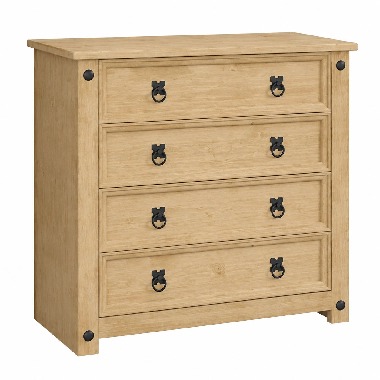 Commode 4 Tiroirs en Bois Massif Effet Vieilli Beige