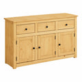 Buffet bas bois massif 135 cm avec 3 portes et tiroirs