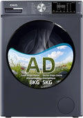 CHiQ 8/5kg Lave-Linge Séchant avec Classe A/D pour Petit Foyer Gris, 1400 T/min, 520 mm, 76 dB, CW85862HX, Lavage Vapeur, Programme Literie, Baby Care