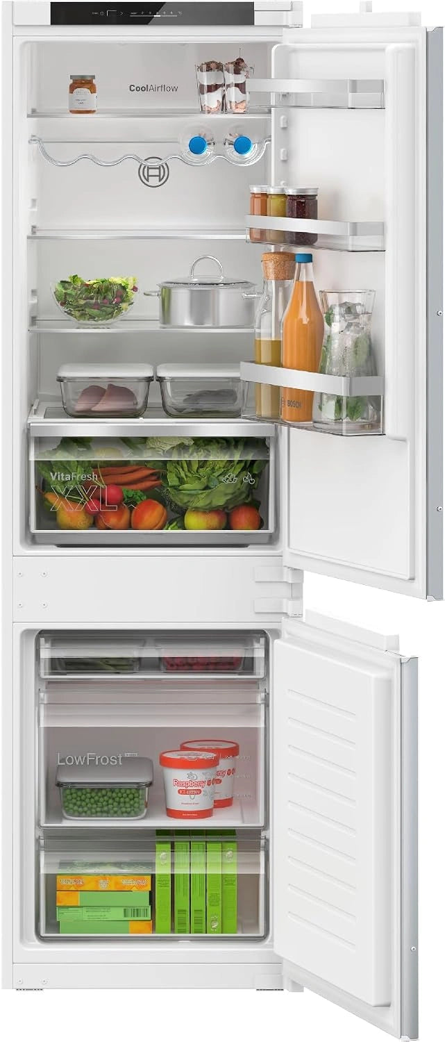 Bosch KIV86VSE0 Série 4 - Réfrigérateur combiné, 177.2 x 54.1 cm, 183 L, 30-35 dB, éclairage LED, Cool Airflow, alarme porte ouverte, encastrable
