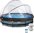 EXIT Toys Piscine avec Dôme Ronde Ø 360 x 76 cm avec Pompe Filtrante et Bâche, Gris, TÜV CE en 16582, Cadre en Acier, Piscine Hors Sol pour Enfants