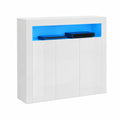 Buffet Blanc 3 Portes avec Éclairage LED pour Salon et Cuisine