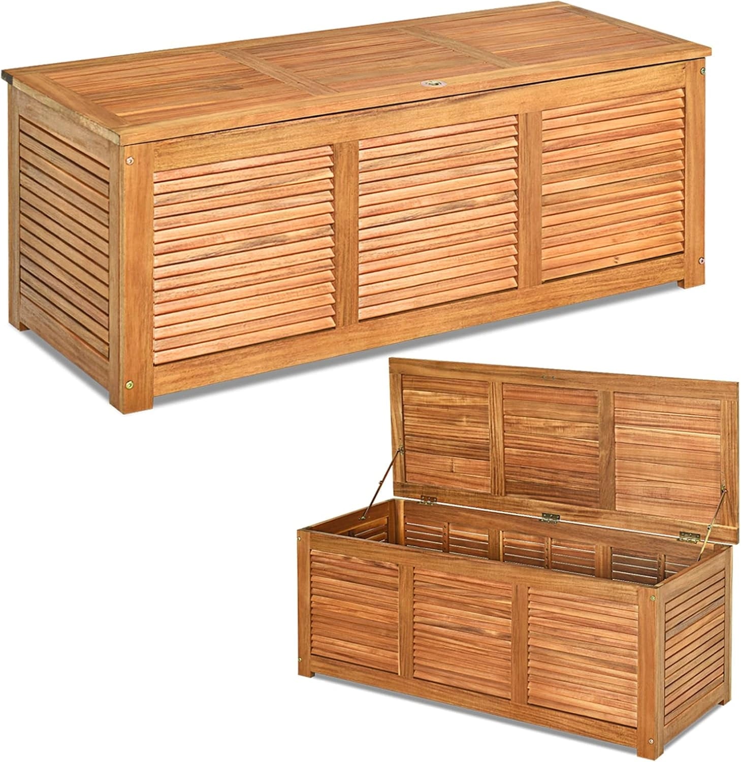 COSTWAY Coffre de Jardin Exterieur en Bois d'Acacia, Coffre de Rangement 178 L avec Couvercle Rabattable Charnière en Métal, 120 x 45 x 45 cm, Naturel