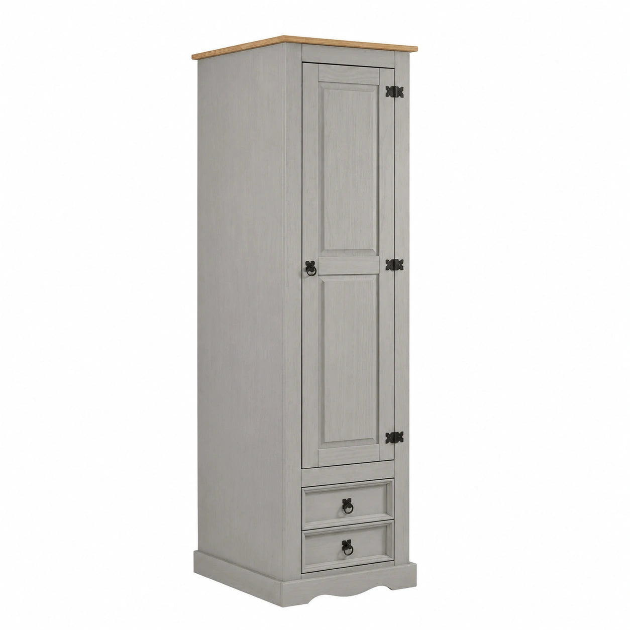 Armoire de Rangement en Pin Gris et Brun avec 7 Étagères et 2 Tiroirs
