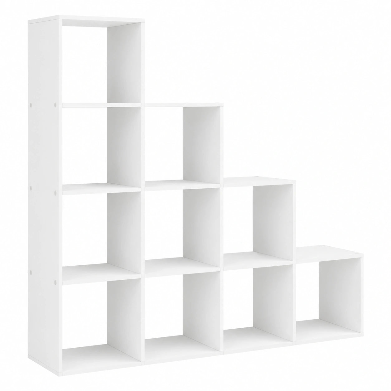 Bibliothèque à 10 Compartiments avec Étagère Escalier en Bois Blanc pour Salon ou Bureau