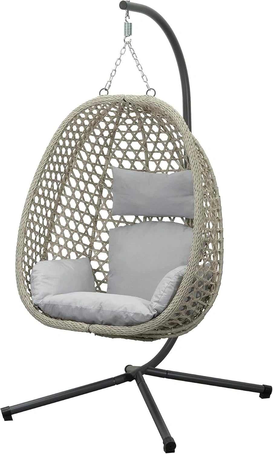Koll Living Luna Fauteuil suspendu d'extérieur - Aspect rotin beige - Résistant aux intempéries avec cadre en acier et coussin confortable