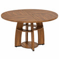 Table de salle à manger ronde en bois massif avec étagères de rangement