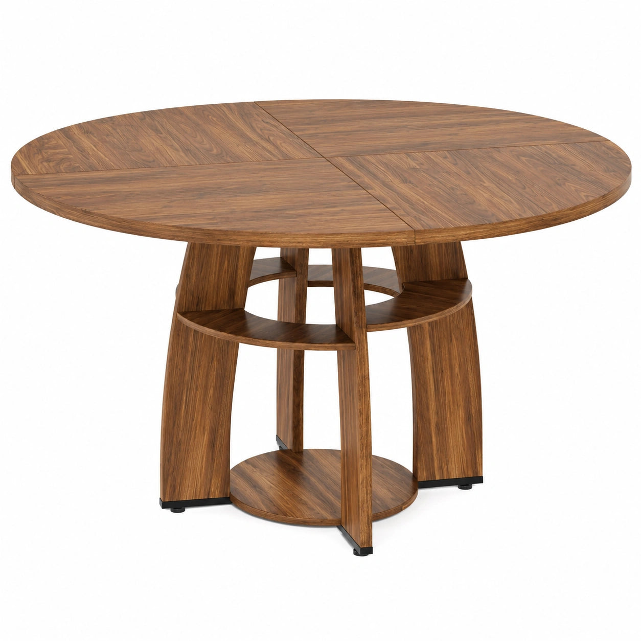 Table de salle à manger ronde en bois massif avec étagères de rangement