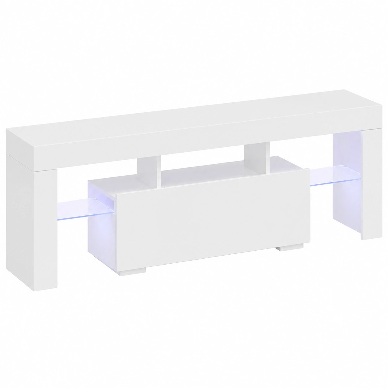 Meuble TV LED avec Rangement en Verre pour Salon