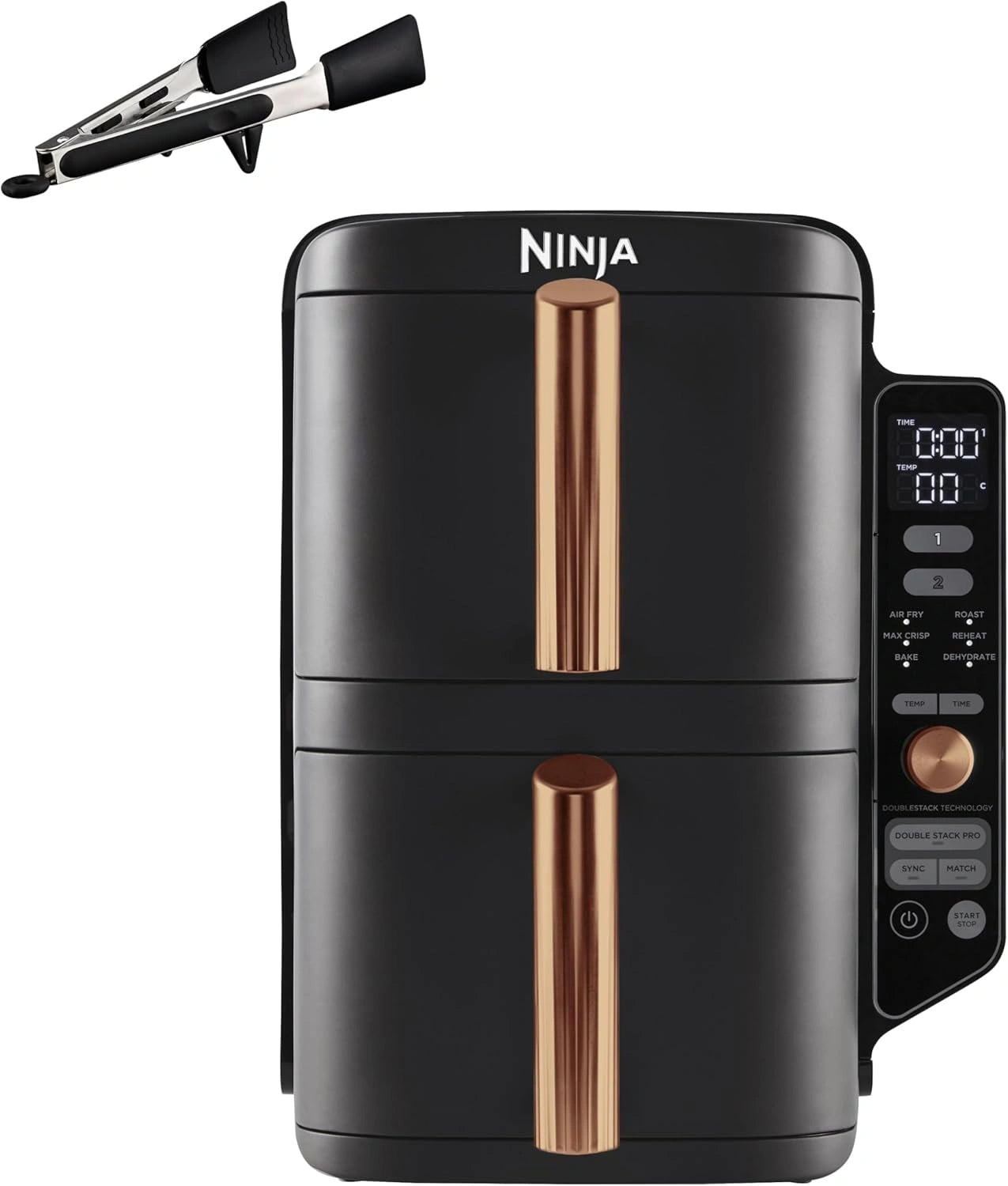Ninja Double Stack XL Air Fryer, Noir/Cuivre, Friteuse sans huile Verticale SL400EUCP, 4 Niveaux de Cuisson, 2 Tiroirs, 2 Grilles, Capacité de 9, 5 L