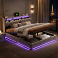 Lit Coffre 160 x 200 cm, Velours (Gris A, avec Éclairage LED et Port USB, Lit Double Rembourré avec Rangement et Tete de lit