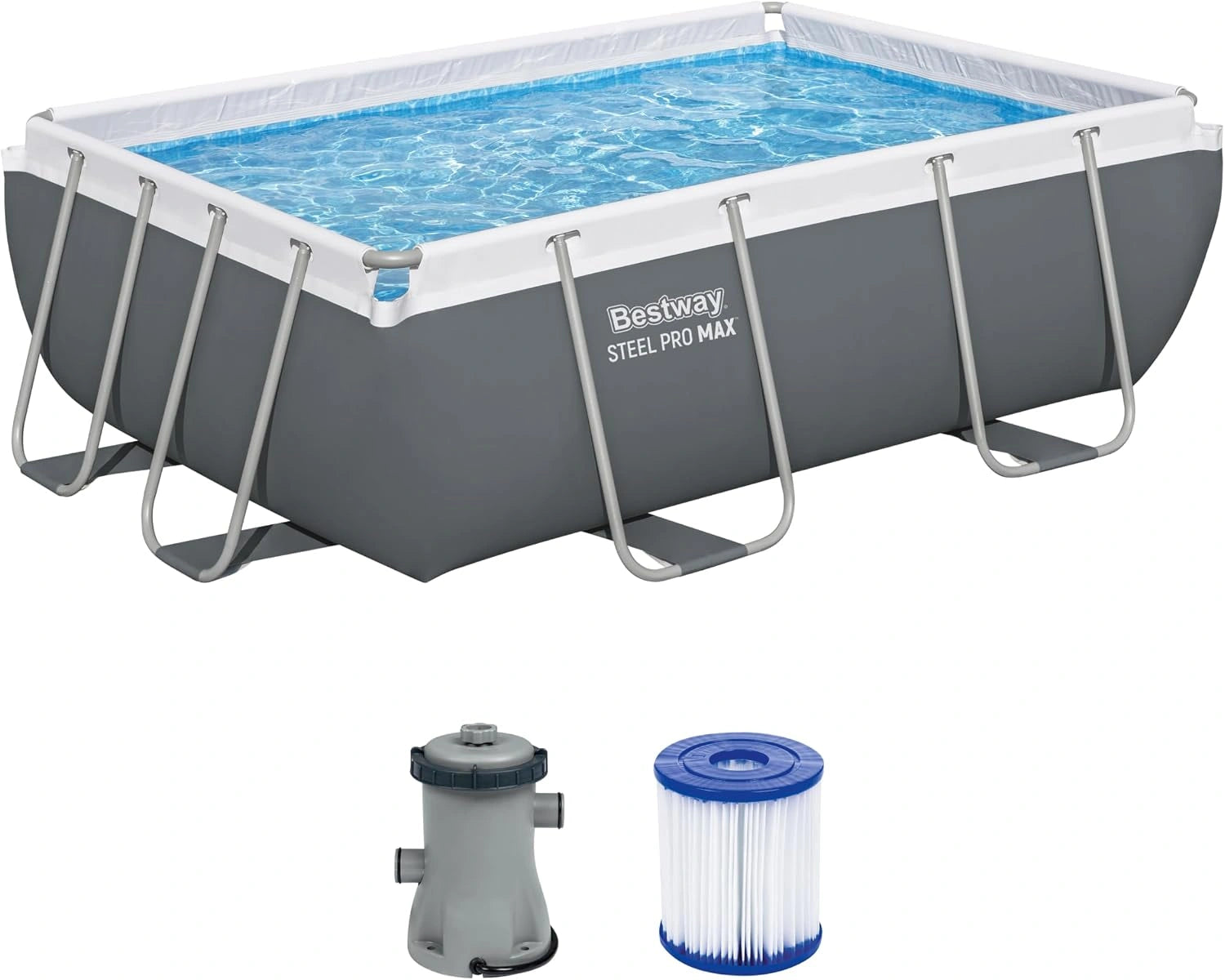 Bestway Steel Pro Max Kit Piscine Hors Sol - 282 cm x 196 cm x 84 cm - Gris, pompe, 662 L, 249 L