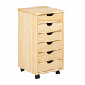 Caisson roulant en bois avec 6 tiroirs pour bureau, finition naturelle, 35x39x66 cm