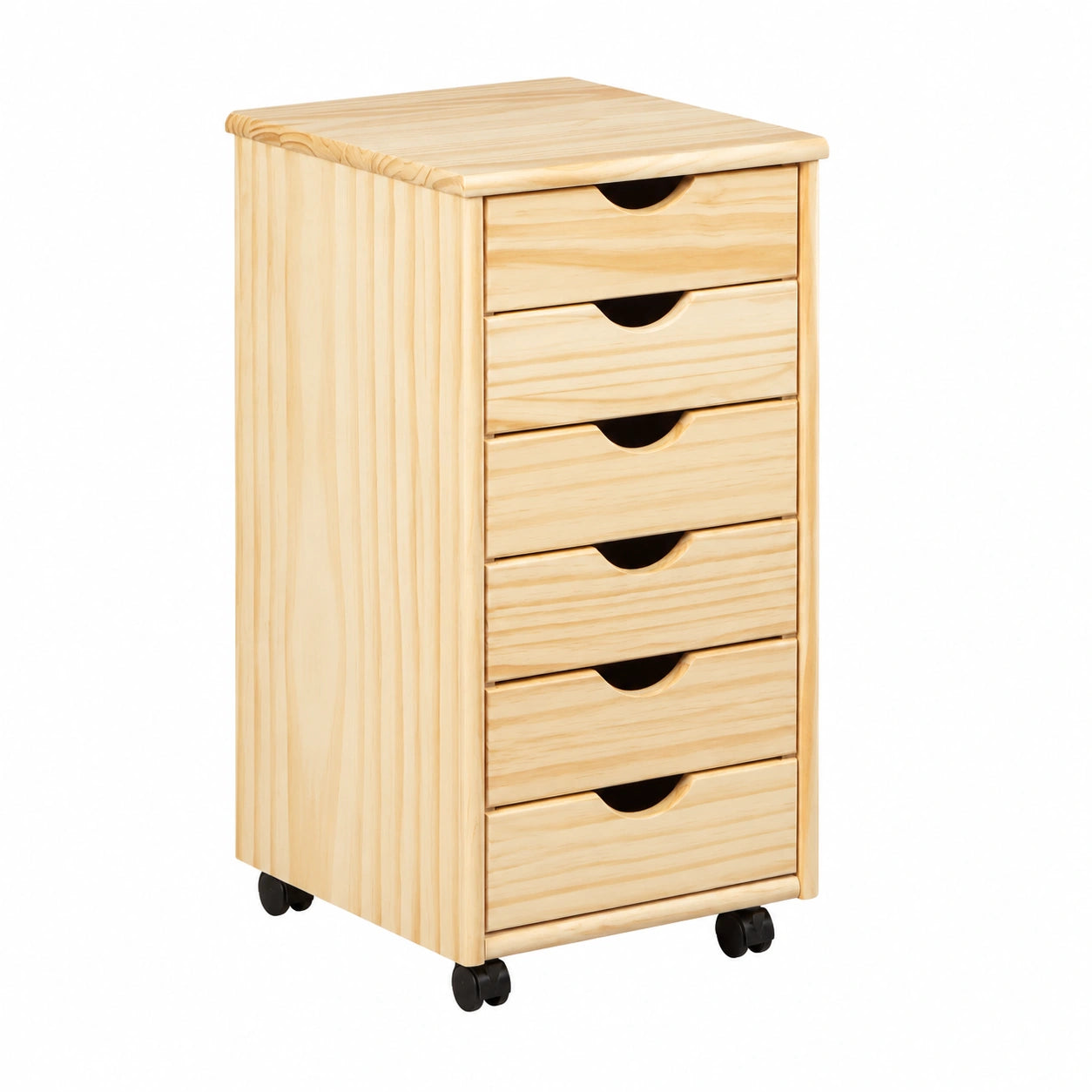 Caisson roulant en bois avec 6 tiroirs pour bureau, finition naturelle, 35x39x66 cm
