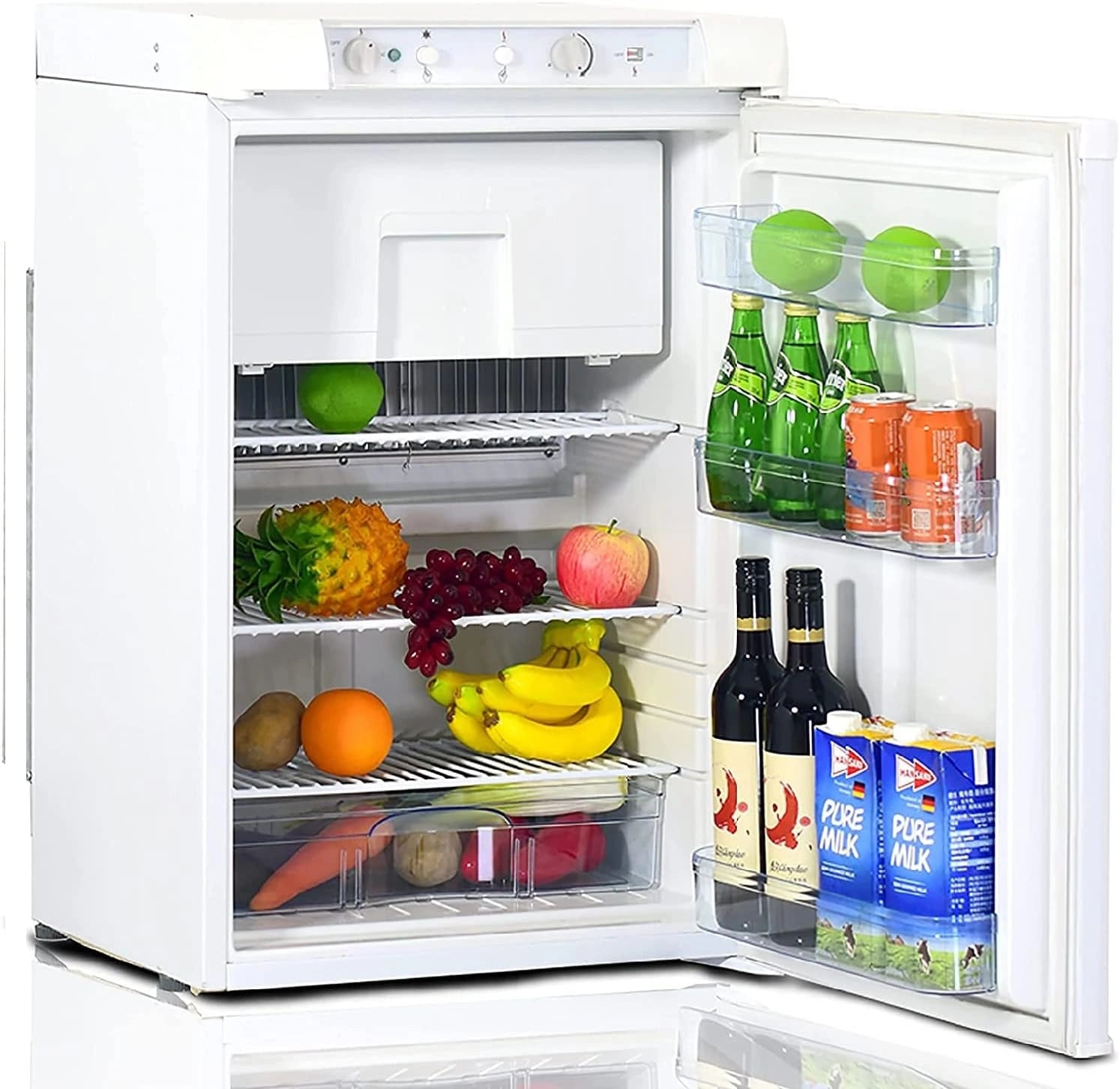 Smad Frigo Trimixte 12 V 220 V Gaz, Blanc, 100 L, Frigo Gaz avec Congélateur, Mobile-home, Réfrigérateur Silencieux pour Camping, Maison, Caravane