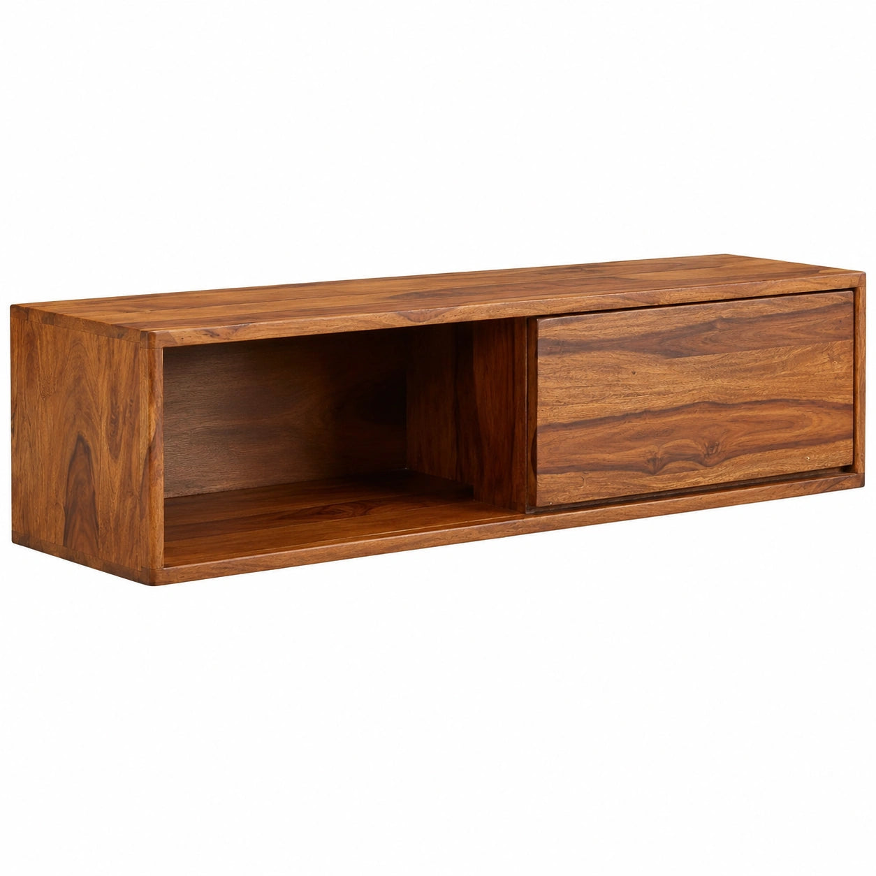 Meuble TV Suspendu en Bois Massif avec Rangement 108x25x34 cm