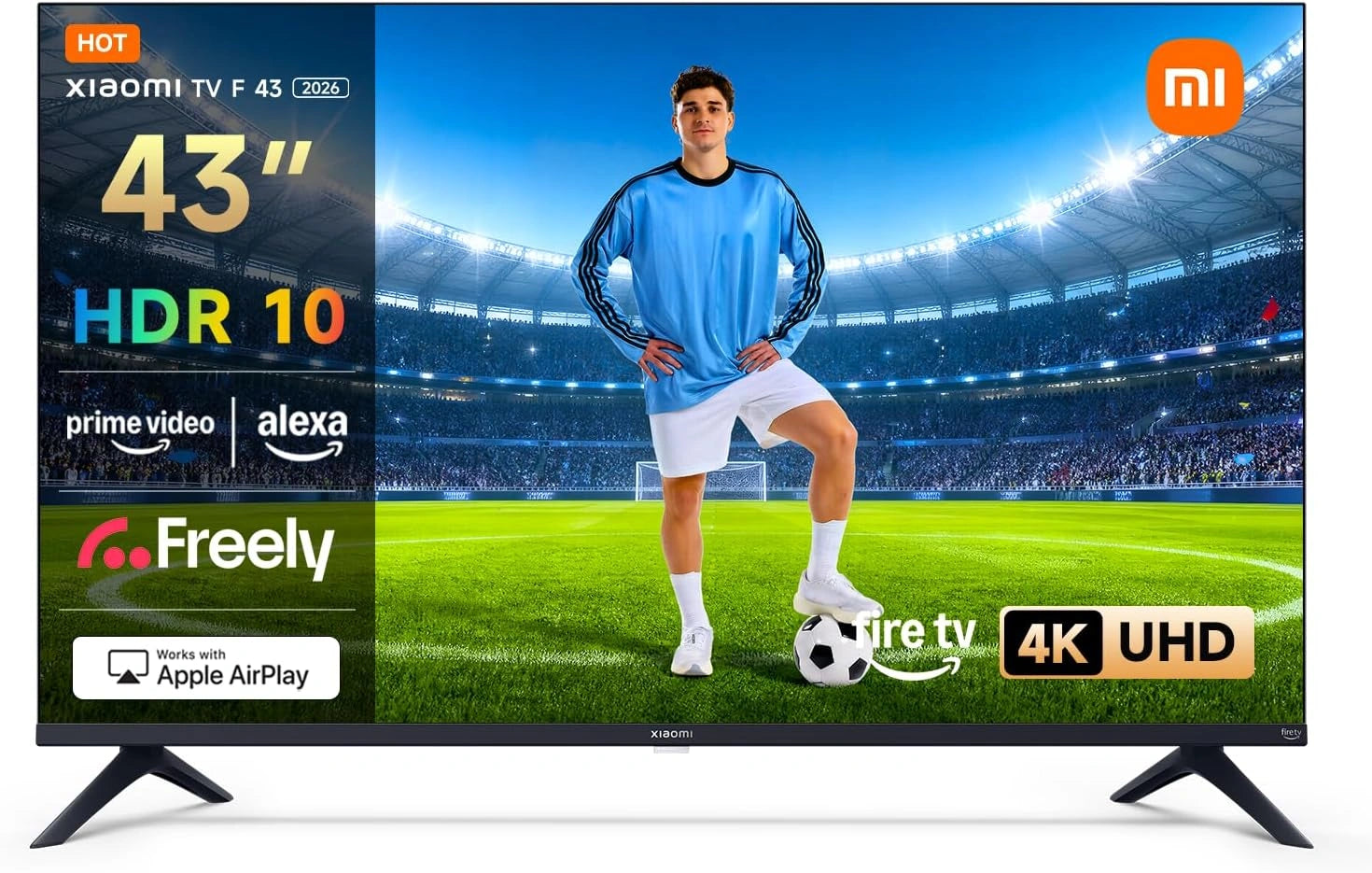 XIAOMI TV F 43, 109 cm, 4K UHD, HDR10, 2 Go + 32 Go, Smart TV, Fire TV, Alexa Voice Control, Fonctionne avec Apple AirPlay, MEMC