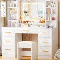 ANWBROAD Grande Coiffeuse avec Miroir et Tabouret, BDT65 W, Éclairage LED Réglable