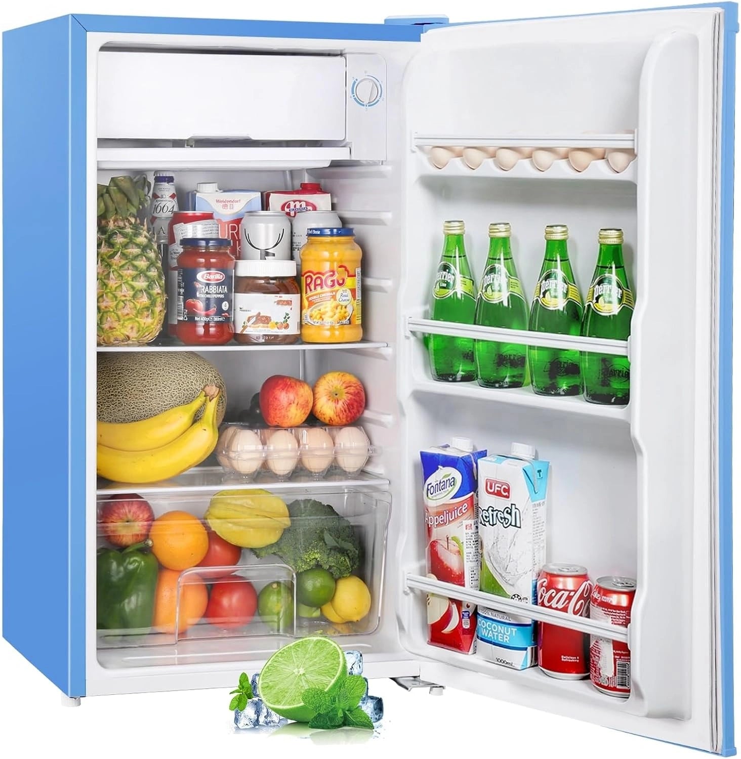 Upstreman Mini Frigo avec Congélateur de 91 L, Bleu - BR321, Thermostat Réglable, Petit Frigo de Chambre, Réfrigérateur Top pour Dortoir, Bureau