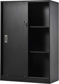 HOMCOM Armoire de Bureau 2 Portes Coulissantes 80 L x 40 l x 120 h cm Noir, 2 Étagères, Panneaux Particules, Armoire de Rangement, Verrouillables