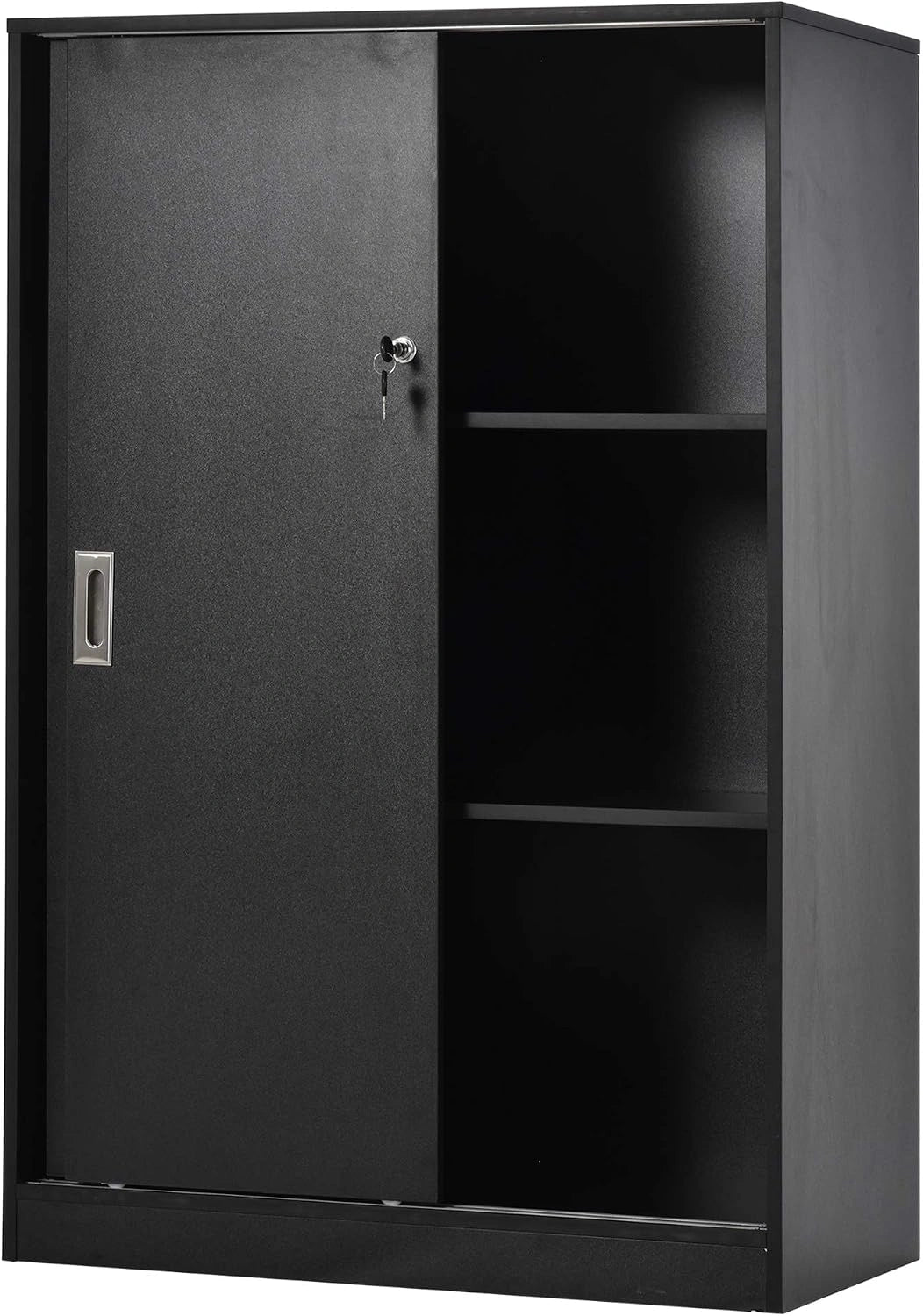 HOMCOM Armoire de Bureau 2 Portes Coulissantes 80 L x 40 l x 120 h cm Noir, 2 Étagères, Panneaux Particules, Armoire de Rangement, Verrouillables