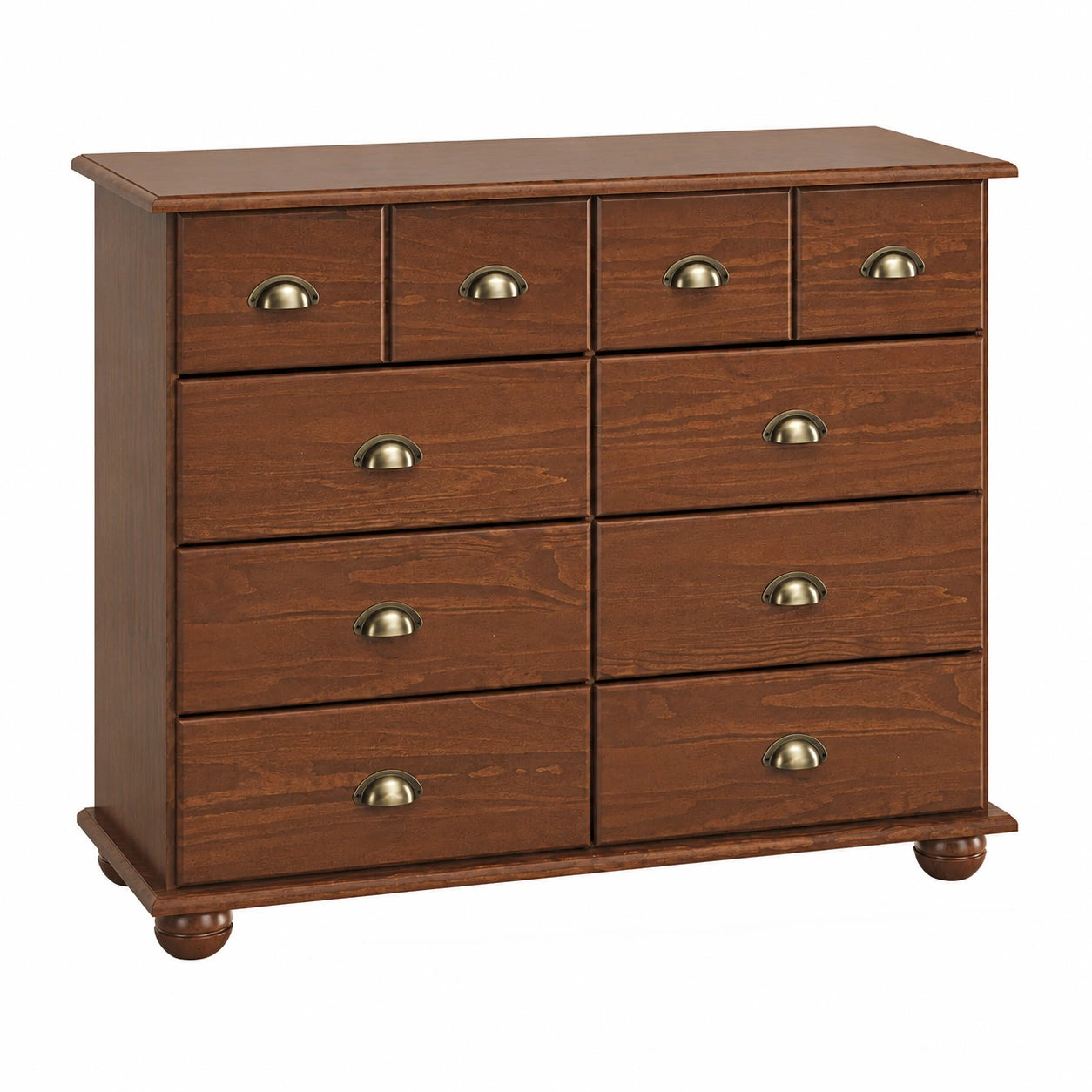 Commode en Bois Massif avec 8 Tiroirs et Poignées Métal