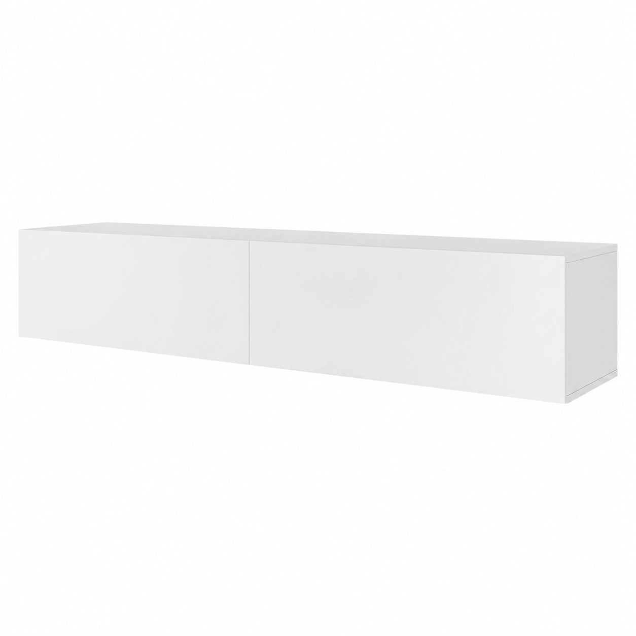 Meuble TV Blanc suspendu ou posé avec rangements, 180x40x30cm