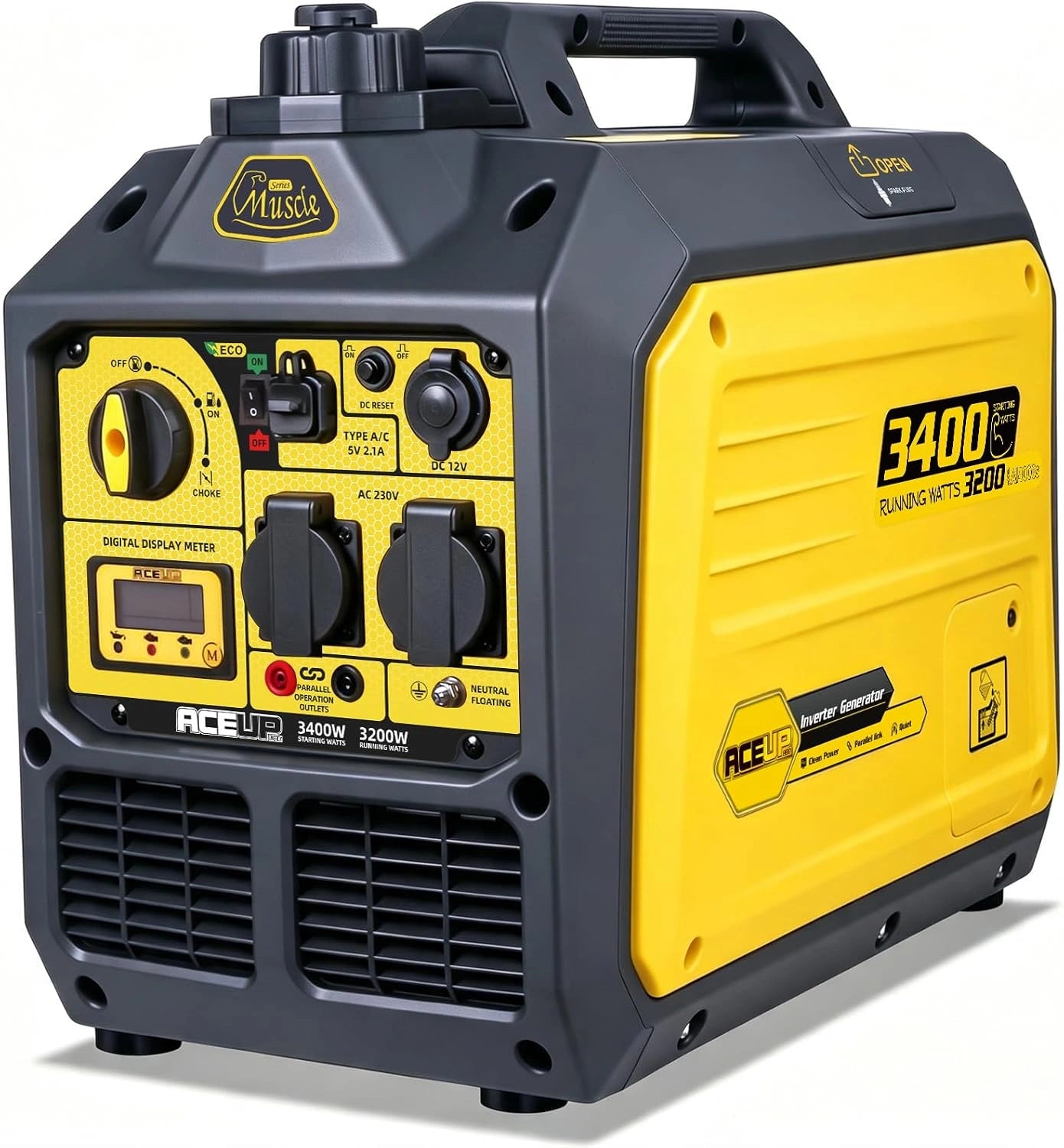 Aceup Energy 3400 W Groupe Électrogène Inverter Générateur à Essence Silencieux Avec Prises 230 V 12 V USB 4 Temps Réservoir de 5 Litres pour