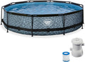 EXIT TOYS Piscine Hors Sol Tubulaire Ronde ø 360 x 76 cm avec Pompe Filtrante, Gris, Certifiée TÜV CE en 16582, Structure Stable, Stone Pool