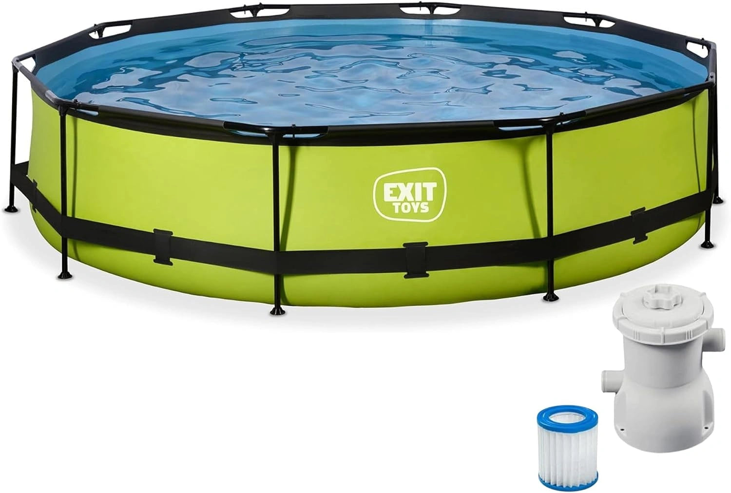 EXIT Toys Piscine Hors Sol Tubulaire Ronde ø 360 x 76 cm avec Pompe Filtrante, Vert, Certifiée TÜV CE en 16582, Structure Stable, pour Enfants, Lime