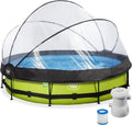 EXIT Toys Piscine avec Dôme Ronde Ø 360 x 76 cm avec Pompe Filtrante et Bâche, Vert, TÜV CE en 16582, Cadre en Acier, Piscine Hors Sol pour Enfants