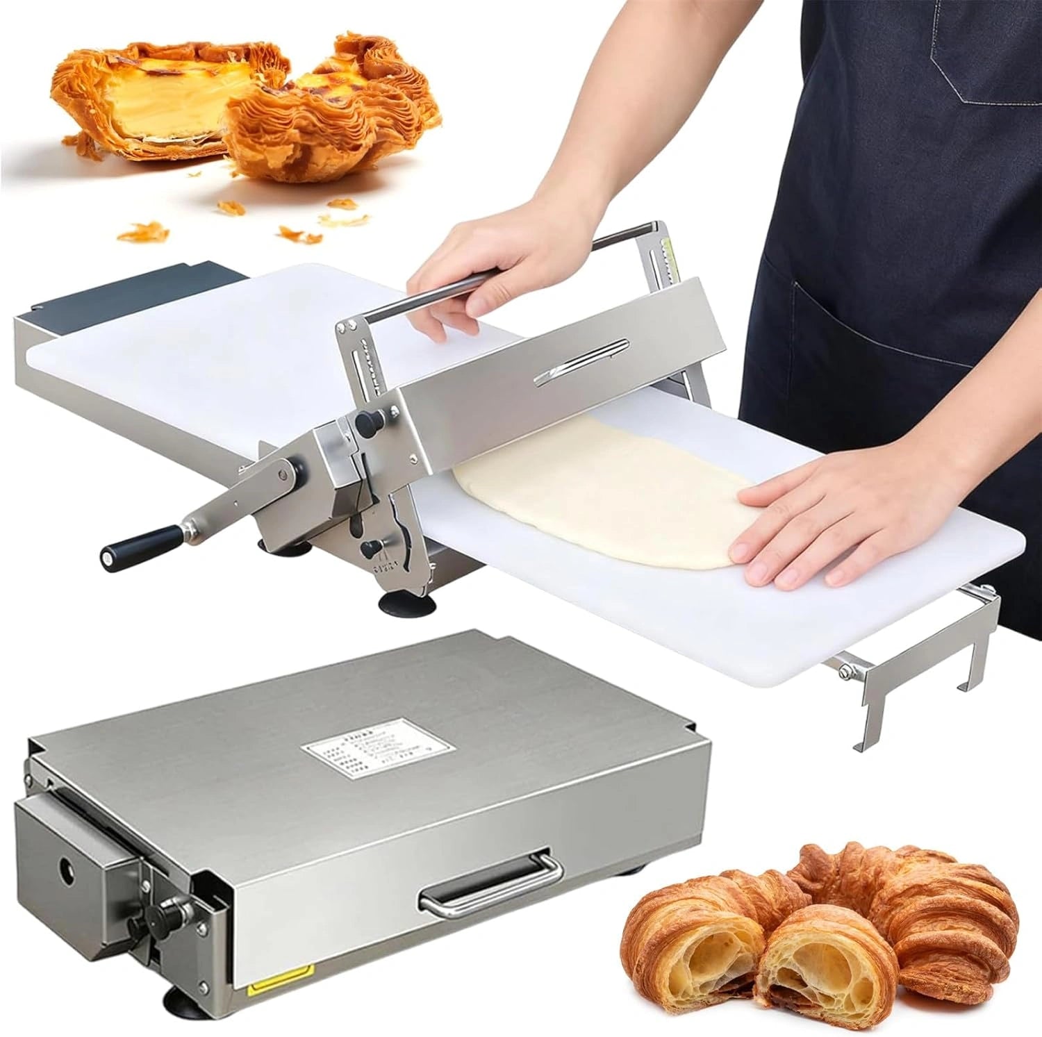 Laminoir à Pâte Pliable avec Planche à Laminer, Machine Manuelle en Acier Inoxydable avec épaisseur Réglable, Pizzas et Pâtisseries A300