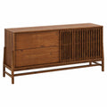 Buffet en Bois Massif avec Porte Coulissante et Rangement Réglable