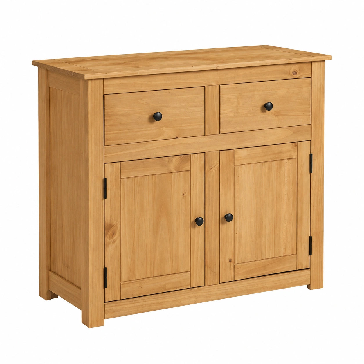 Buffet en bois massif laqué avec portes et tiroirs, meuble de rangement bas style campagnard
