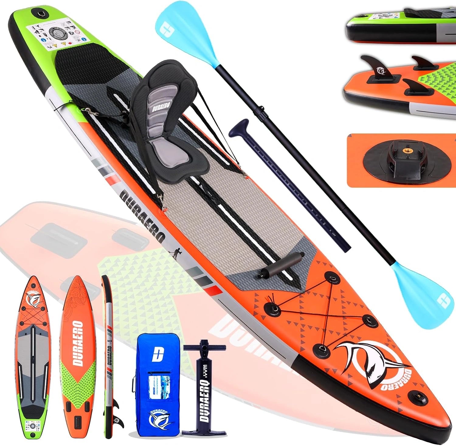 Stand up Paddle Gonflable Planches gonflables, Accessoires complets (Rouge), 330 x 76 x 15 cm, jusqu'à 150 kg, 3 Ailes, siège Kayak, Support GO-Pro