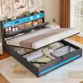 AOGLLATI Lit Coffre 140×200 avec LED et Ports USB, Lin Gris Foncé(sans Matelas), lit 2 Personnes avec Hydraulique, Sommier à Lattes