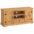 Meuble TV en Bois Teinté avec Rangement et Portes