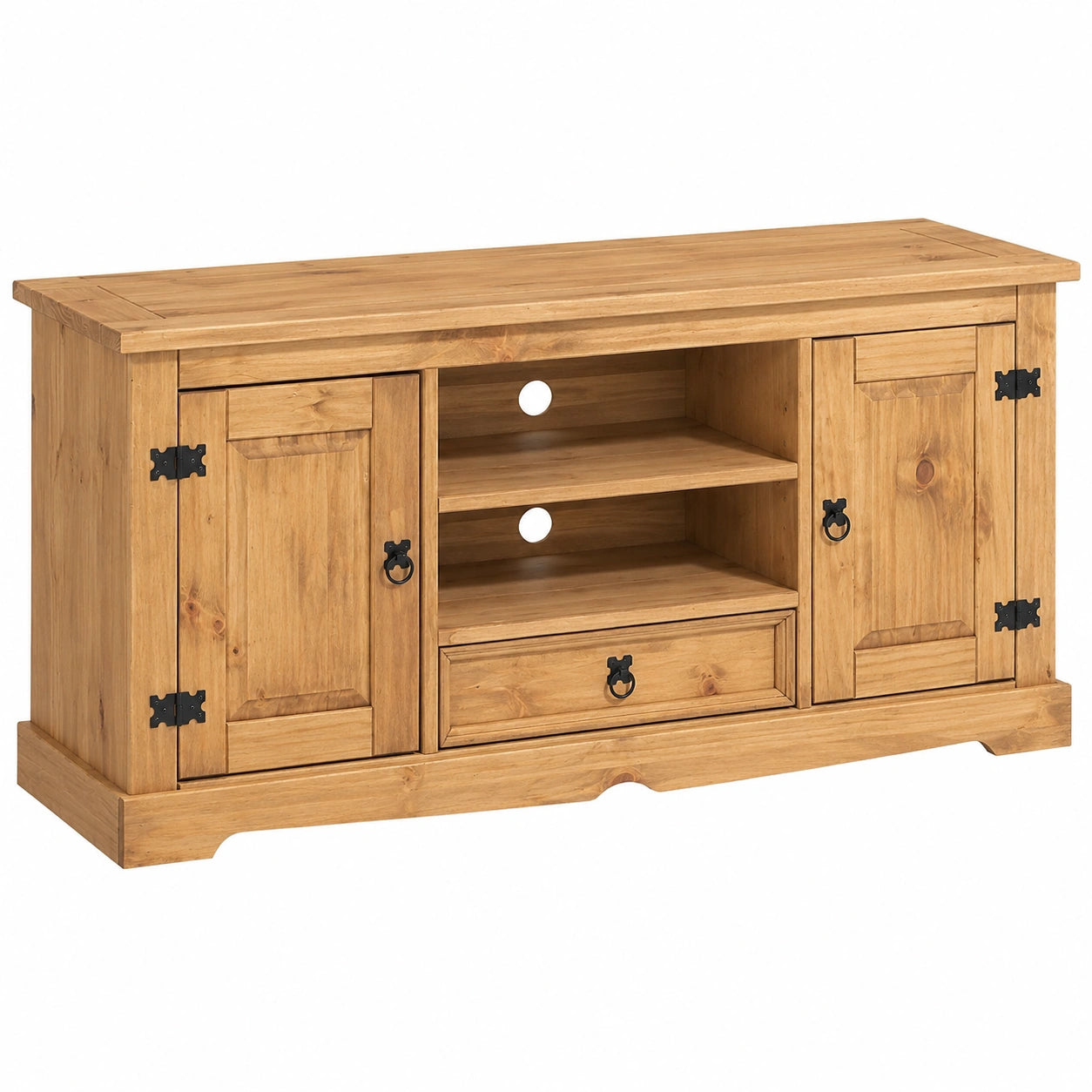 Meuble TV en Bois Teinté avec Rangement et Portes