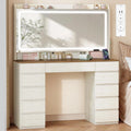 Hzuaneri Coiffeuse avec Grand Miroir HD, Blanc-Brun DT43014XEU, Coiffeuse avec 3 Lumières LED à Couleurs Réglables, 11 Tiroirs, de Chambre