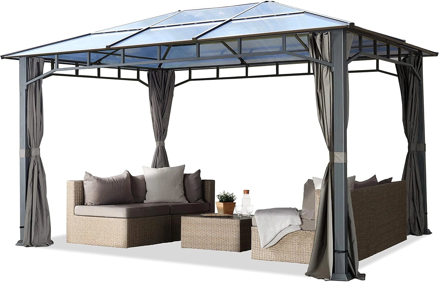 TOOLPORT Tonnelle de Jardin 3x4 m Structure en Aluminium Toit Polycarbonate épaisseur env. 8 mm pavillon de Jardin Gris